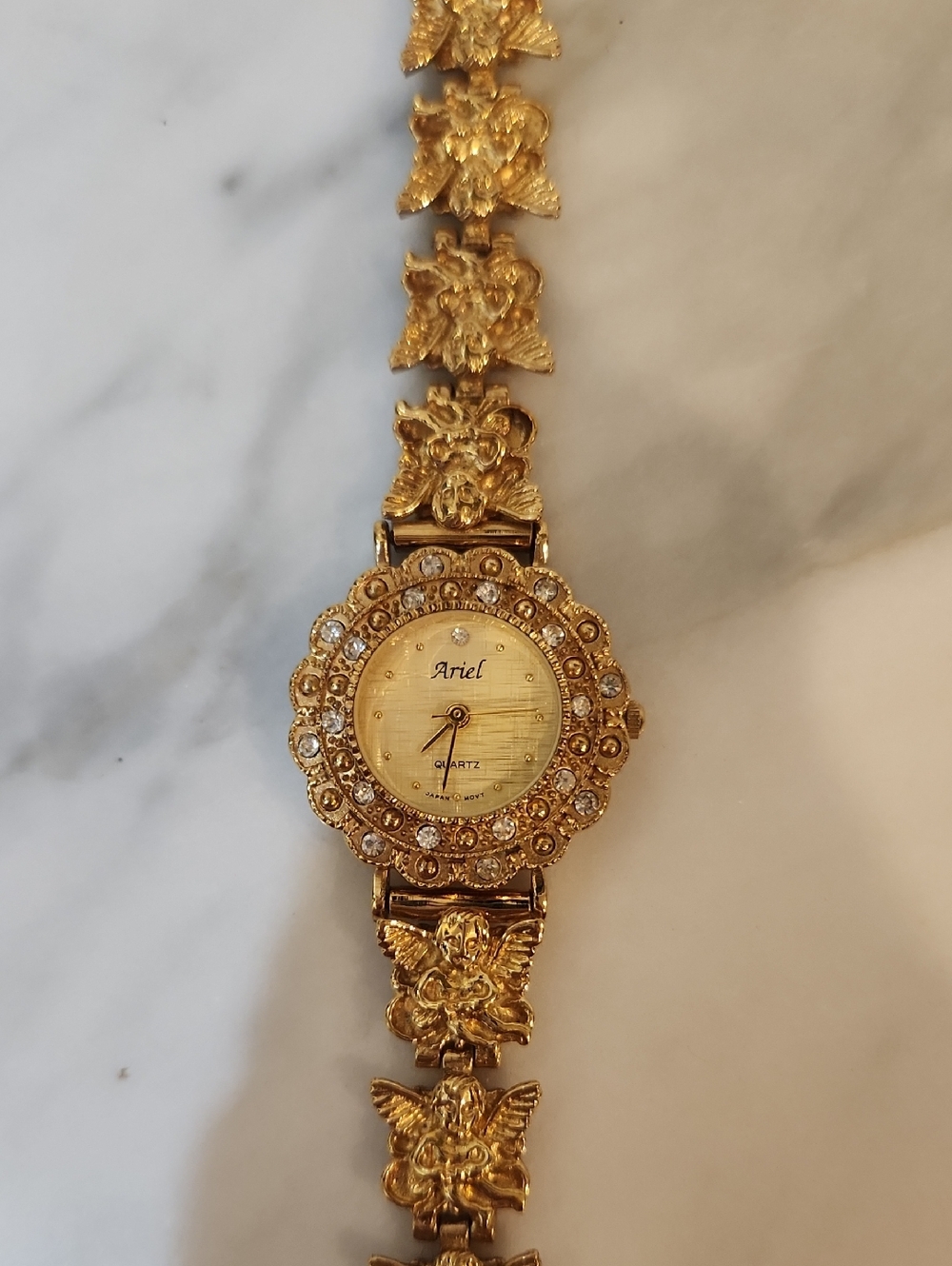 Ariel Gold Tone Crystal Floral Angel Bracelet Watch